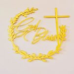 Cake topper God Bless avec Croix  couleur Or