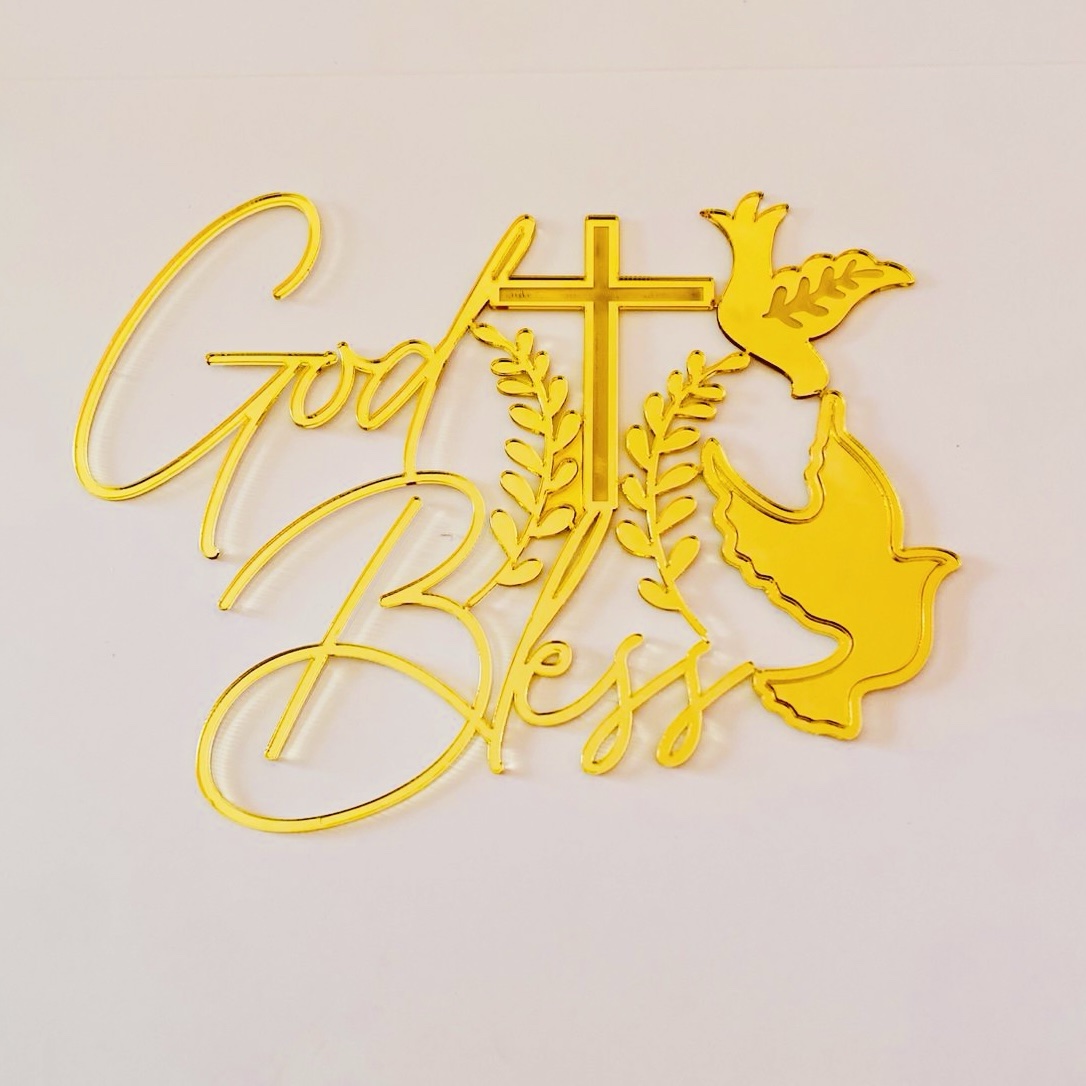 6c187c5b-3601-426a-8323-8fc0e434cd52 Cake topper God Bless couleur Or – Image 1